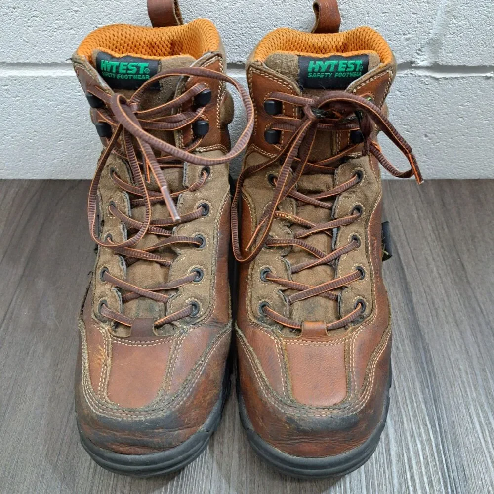 Hytest Steel Toe Boots. Brown Leather Lace Up Safty Shoes‎ Men's Size 7 Wide